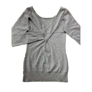 Isy & Ki Women's XS Light Gray Cashmere Sweater Cross Back Cut Outs Long Sleeve